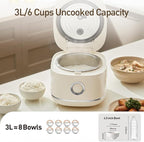 Joydeem Stainless Steel Rice Cooker, Uncoated Non-stick 316L Stainless Steel Inner Pot Rice Cookers, 6 Cup Uncooked, 3L/3.2 qt, DFB-D300