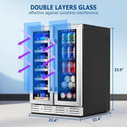 Kalamera Wine and Beverage Refrigerator, 24 inch Wine Fridge Dual Zone Hold 21 Bottles and 77 Cans,Built in or Under Counter Wine Fridge with Blue LED Light