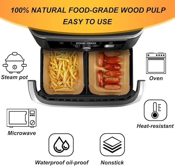 BYKITCHEN Air Fryer Liners for Ninja Foodi DZ071 7-QT/ 11-QT/Instant 9 Qt DualZone FlexBasket Airfryer, 100pcs Small Air Fryer Dual Liners & 50pcs Large Papers for 7-qt/11-qt Megazone