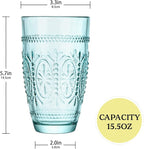 CREATIVELAND Colored Vintage Drinking Glasses Set of 4, 15.5 oz Romantic Embossed Water Glasses, Colored Tumblers Tempered Glass for Juice, Beverages, Beer, Cocktail