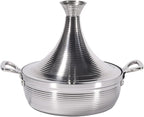 Moroccan Tagine Cooking Pot,Stainless Steel Non Stick Moroccan Casserole with 2 Handles,Large Moroccan Cooker Handmade Tagine Pot with Cone-Shaped Lid(23cm, Silver)