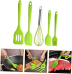 Ipetboom 5pcs Silicone Kitchen Utensil Set Nonstick Cooking Tools with Beater Turner for Baking and Mixing Heat Resistant Green Cooking Utensils with Hanging for Home and Restaurant Use