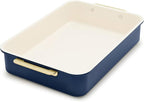 GreenPan Bakeware 13” x 9” Rectangular Cake Pan, Ceramic Nonstick Baking Pan, PFAS & BPA Free, Gold Handles, Durable Steel, Freezer to Oven Dish, Scratch Resistant, Bake & Roast Ovenware, Oxford Blue