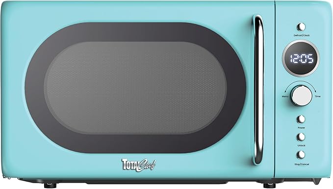 Total Chef Retro Microwave Oven | 20L / 0.7 Cu Ft | Quick Start & Defrost By Weight/Time | 8 Pre-set Cooking Modes For Coffee, Rice, Pasta, Potato, Reheat, Fish, Pizza, Popcorn | 700W | Blue