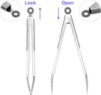 ALLWIN-HOUSEWARE W 304 Stainless Steel Kitchen Cooking Tongs, 12" and 14" Set of 2 Sturdy Grilling Barbeque Brushed Locking Food Tongs with Ergonomic Grip, Grey