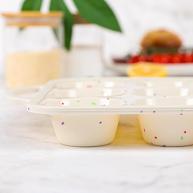Vinino 1Pack Silicone Muffin Pan for Baking with Metal Reinforced Frame, 12 Cup Regular Size Cupcake Pan, BPA Free Silicone Muffin Tray, Cupcake Baking Pan Molds for Oven Dishwasher Safe - Cream