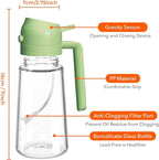 YARRAMATE 16oz/470ml Glass Olive Oil Sprayer for Cooking with Stickers, 2 in 1 Oil Dispenser for Kitchen Gadgets, Food Grade Premium Spray Bottle with Portion Control for Salad, Frying, BBQ (Green)