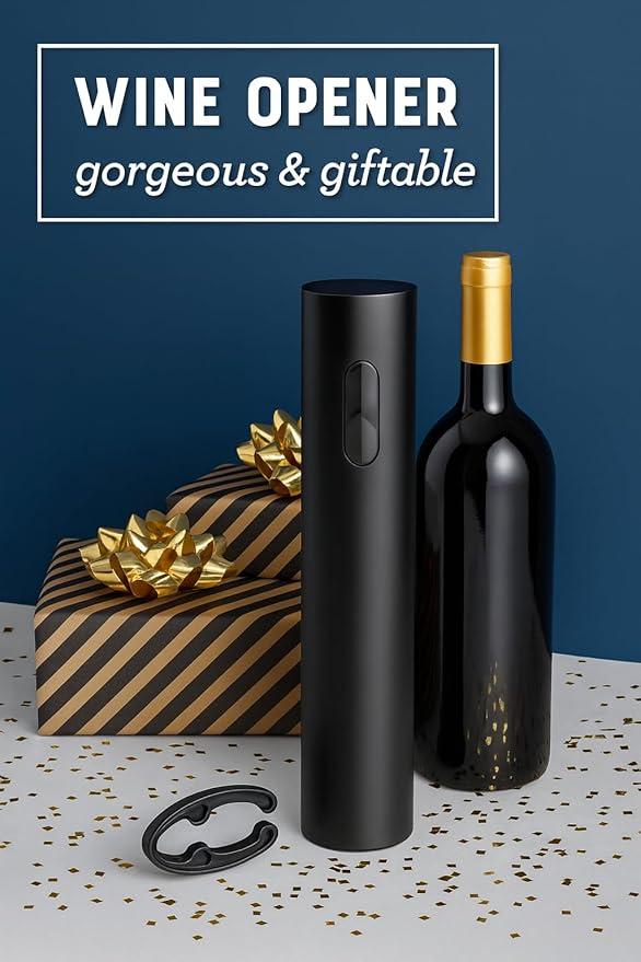 5 in 1 AA Battery Operated Electric Wine Opener Set – Automatic Wine Bottle Opener with Storage Base, Vacuum Stopper, Foil Cutter & Aerator Pourer and Easy Cork Removal