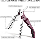HYZ 2-Pack Wine Opener Waiter Corkscrew, Professional Wine Key for Servers, Bartender with Foil Cutter, Manual Wine Bottle Opener Double Hinged (Burgundy)