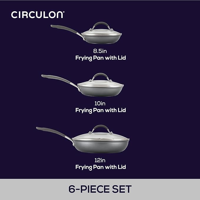 Circulon A1 Series with ScratchDefense Nonstick Induction Frying Pan Set, 6-Piece Cooking Pans Set, Induction Cookware, Graphite