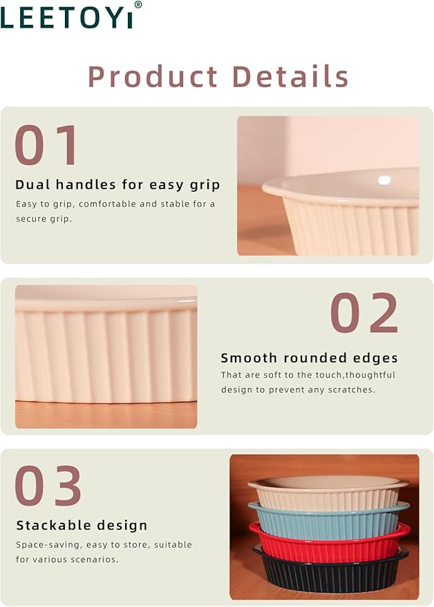 LEETOYI Porcelain Small Oval Au Gratin Pans, Baking Dish Set for 1 or 2 person servings, Bakeware with Double Handle for Kitchen and Home, Set of 2 (White)