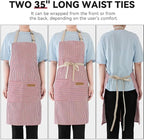 NLUS 2 Pack Kitchen Cooking Aprons, Adjustable Bib Soft Chef Apron with 2 Pockets for Men Women (Black Pinstripes/Pink Pinstripes)
