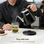 Hazel Quinn Electric Kettle - 1L/34oz Small Tea Kettle, 800W Fast Boil, All 304 Stainless Steel Interior, Double Wall for Cool Touch and Thermal, Auto Shut-Off, BPA-Free, Cordless - Jet Black