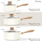 MICHELANGELO Saucepan Set with Lid, Nonstick Sauce Pan Sets with Granite Coatings, Non-Toxic Sauce Pot Sets of 3, Induction Compatible, 1Qt, 2Qt & 3Qt, White
