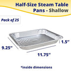 IDL Packaging Half-Size Aluminum Steam Table Pans - Shallow, 13" x 11" x 1.5" (pack of 25) - Disposable Foil Pan for Grilling, Roasting, BBQ, Cooking, Baking, Freezing