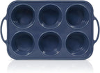 Jumbo Silicone Muffin Pan with Metal Frame, Non Stick Silicone Cupcake Pan with Handles 6 Cup, BPA Free Silicon Muffin Tin Tray Extra Large for baking, egg bites, Cupcake Mold Grey