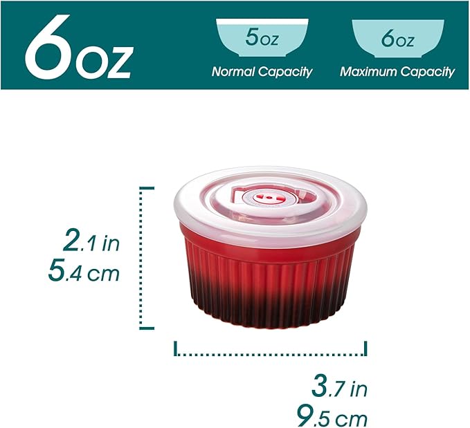vancasso 6 oz Ramekins with Lid, Porcelain Creme Brulee Souffle Dishes, Red Pudding Custard Cups Ramiken for Baking, Dishwasher and Oven Safe, Set of 6