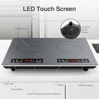 VBGK Double Induction Cooktop, 24 inch 4000W Electric cooktop with hot plate, induction stove top with LED Touch Screen 9 Levels Settings with Child Safety Lock & Timer 110V Induction cooktop 2 burner