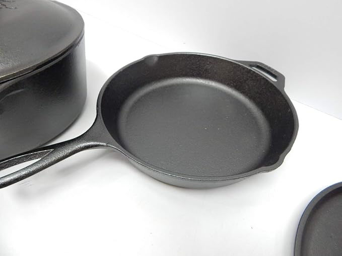 Lodge Cast Iron Set - Pre-Seasoned Kitchen Set - Skillet, Griddle & Dutch Oven Included - PFAS-Free Non-Toxic Cookware - 4-Piece Set