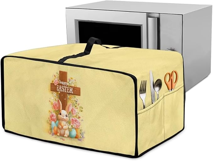 Easter Egg Bunny Cross Print Toaster Oven Cover for Kitchen Countertop Decor, Easter Kitchen Small Appliance Dust Cover Microwave Oven Protector, Yellow, (Large-18.5*22.5*12.99 inches)