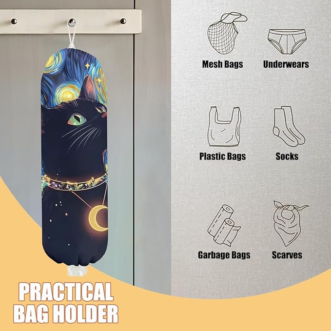 Sky Cat Plastic Bag Holder, Wall Mount Grocery Bag Holder, Plastic Storage bag, Pull Rope Free Adjustment, Plastic Bag Holders for Grocery Bags, Plastic Bag Dispenser for Home Kitchen