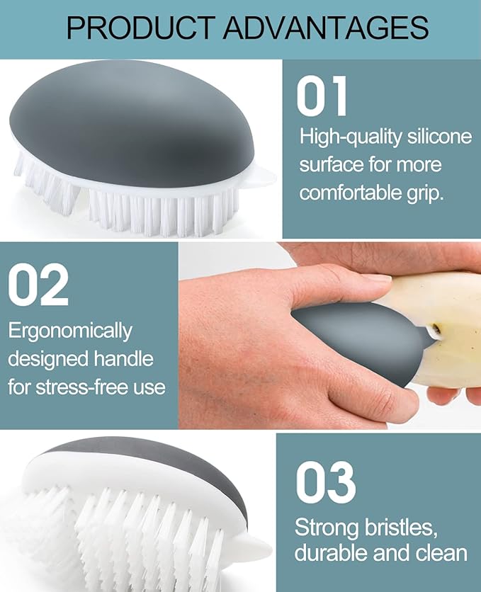 Dfacio 2Pack Vegetable Brush with Dots Remover, Non-Slip Grip Potato Scrubber Veggie Brush with Flexible and Hard Bristles, for Cleaning Food, Corn Silk and Carrots