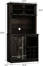 4ever2buy Farmhouse Coffee Bar Cabinet with Sliding Barn Door, 72" Hutch Coffee Bar with Storage, Large Kitchen Buffet Cabinet with Hutch, Tall Bar Cabinet Table for Living Dining Room, Oak
