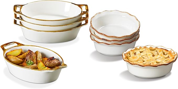 Versatile Au Gratin Baking Dish & Small Pie Pans Set – Perfect for Oven-to-Table Cooking | Ideal for Au Gratin, Pot Pies, Tarts & More | Sturdy Ceramic for Even Heating | Easy-to-Clean Non-Stick Surf