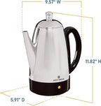 West Bend Electric Percolator Classic Style Coffee Maker with Heat Resistant Handle Base and Detachable Cord with Stainless Steel Stem and Basket, 12-Cup, Silver