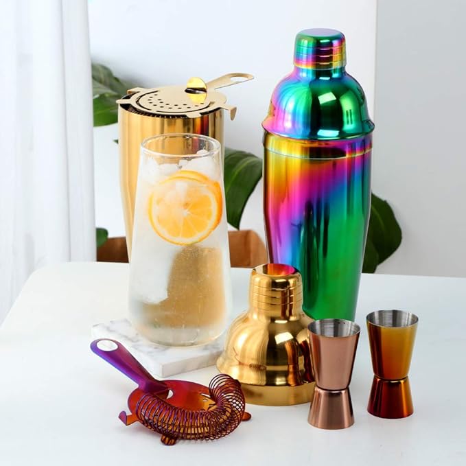 Cocktail Shaker Martini Shaker Set, Stainless Steel Bar & Wine Tools, 24 OZ Bartender Kit, Drink Mixer, Built-In Strainer For Home Bars Parties(Magenta)