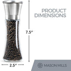 Prefilled Stainless Steel Salt and Pepper Grinder Two Piece Set - Includes Himalayan Salt and Quality Black Pepper - Glass and Stainless Steel Mill - Large Capacity Shakers - Top Loading By Mason Mil