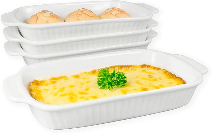 Small Au Gratin Baking Dish, Ceramic Casserole Dishes 9 x 6, Set of 4, 23 Oz with Handles, Pans Set for Oven Roasting for 1 or 2 person servings, Lasagna, Pie, Gratin, for Kitchen, Home