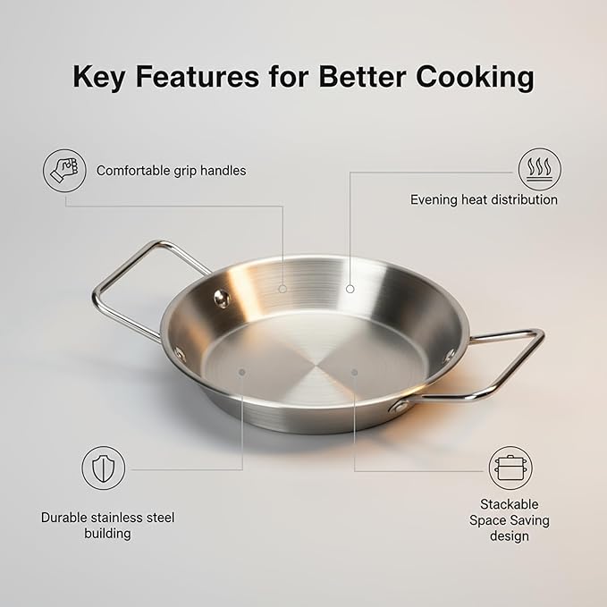 Au Gratin Dishes Stainless Steel, Specialty Gratins Pots and Pans, Cookware, Small Baking Dish with Handles, Set of 4, 20 Oz, for Oven Roasting, Individual portion, Pie (Silver, 7.5 Inch)