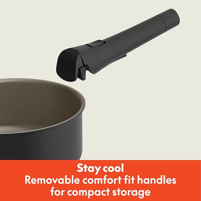 bella 8 Piece Removable Handle Cookware Set, Fits-anywhere™ Kitchenware w EverGood™ Ceramic Nonstick Coating, Dishwasher & Oven Safe, All Stovetops Compatible, Glass Lids with Silicone Rims, Black