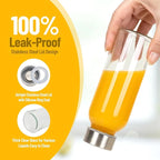 10 oz Clear Glass Bottle with Lid, Reusable Glass Water Bottles with Stainless Steel Cap & Straws for Juicing, Milk, Ginger & Smoothies, Refrigerator, Leak-Proof, Juice Containers Set of 10