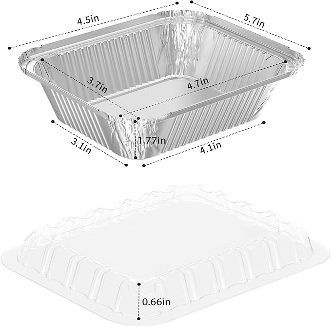 iHomeSet 25 Pack 1 lb Rectangular Disposable Aluminum Foil Pan 16 oz Take Out Food Containers with Clear Plastic Dome Lids, for Catering, Baking, Roasting Food