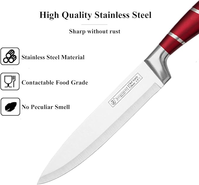 Kitchen Knife Set, 9-Piece Red Kitchen Knife Set with Acrylic Block, Non Stick Sharp High Carbon Stainless Steel Knife Set for Kitchen Cutting Meat Slicing Chopping Kitchen Women Gifts
