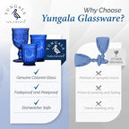 Yungala Cobalt Wine Glasses Set of 6 Goblets - Handcrafted Vintage Glassware with Sunflower Motif, Dishwasher Safe Cobalt Blue Glassware