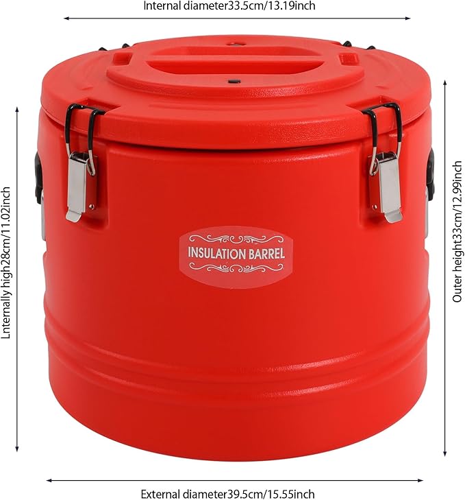 Eapmic 31.7Qt Insulated Food Container, Stainless Steel Container, 30L Commercial Soup Carrier 6 Hours Heat Preservation for Hot and Cold Food Storage Restaurant Canteen Home Lunch Use (Red, 30L)