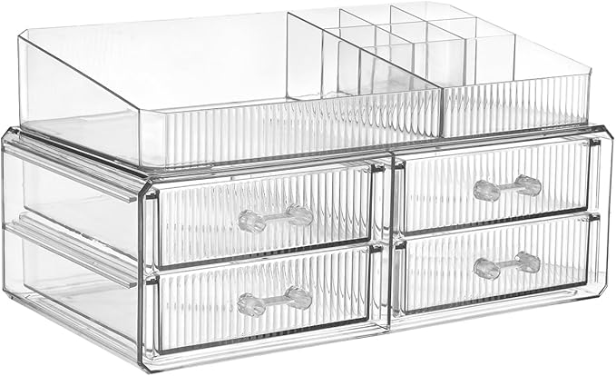 ZHIAI stackable storage drawer, transparent cosmetics storage box, cosmetics and beauty products storage organizer, suitable for makeup room, bathroom, storage room, home