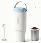 minkah Fast Extraction Mini Electric Coffee Maker - Portable Filter Coffee Brewer for Travel,Insulated Stainless Steel Tumbler,30 oz Reusable Iced Coffee Cup Machine,Hot Coffee Mug with Lid (White)