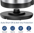 COMFEE' 1.7L Stainless Steel Electric Tea Kettle, BPA-Free Hot Water Kettle Electric with LED Light, Auto Shut-Off and Boil-Dry Protection, 1500W Fast Boil Electric Kettle