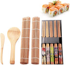 GLOGLOW Sushi Maker Set, Tool & Gadget Sets with Curtain Vane/Wing Spoon and 5 Pairs of Twisted Chopsticks, for Making Sushi At Home Maker Set, Rolling Mat Kits Making Kit (Assorted Color)
