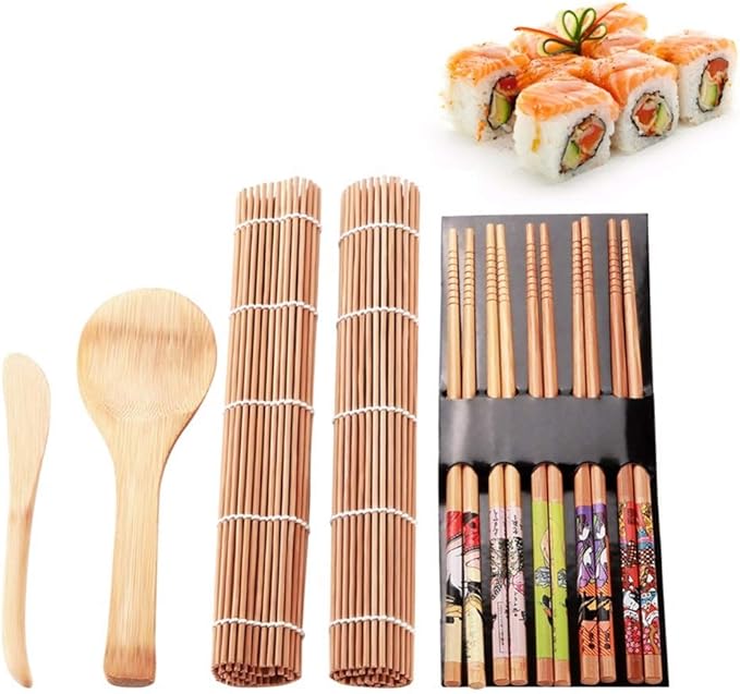 Zerodis Sushi Rolling Mat Kit Tool Gadget Sets Tools Effortless Rolling for Beginners and Family Cooking At Home or Restaurants Sushi Mat Kit Making Kitchen (Assorted Color)