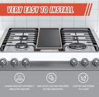 Upgraded WB31X24738 Griddle Replacement for GE Gas Stove, WB31X24998 Cast Iron Center Pan for Gas Range Parts Stove Top Pan Griddle Cooktop