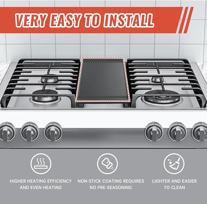 Upgraded WB31X24738 Griddle Replacement for GE Gas Stove, WB31X24998 Cast Iron Center Pan for Gas Range Parts Stove Top Pan Griddle Cooktop