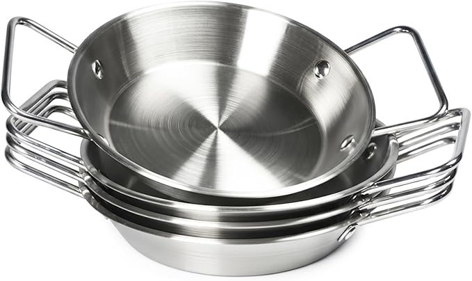 Au Gratin Dishes Stainless Steel, Specialty Gratins Pots and Pans, Cookware, Small Baking Dish with Handles, Set of 4, 27 Oz, for Oven Roasting, Individual portion, Pie (Silver, 8.3 Inch)