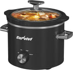 SUNVIVIPRO Small Slow Cooker with Removable Ceramic Pot, Food Warmer with 3 Heating Settings & Dishwasher Safe Glass Lid, Black