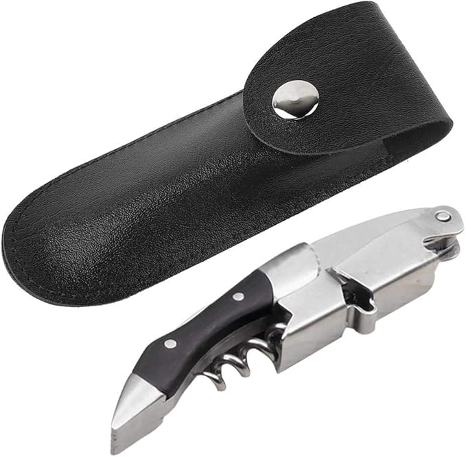 New Bottle Opener Leather, Wine Opener Set Wine Opener Holster Case Small Leather Bag Leather Wine Knife Set Wine Tool PU Bag for Home Indoor Outdoor(black)
