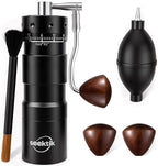 Manual Coffee Grinder with Numerical External Adjustable Setting Stainless Steel Conical Burr Hand Crank Coffee Mill for Cold Brew Espresso French Press Pour Over Drip with Foldable Handle- Black